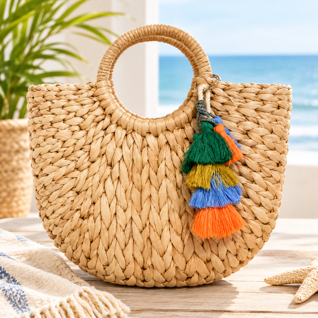 Boho Beach Rattan Tote Bag