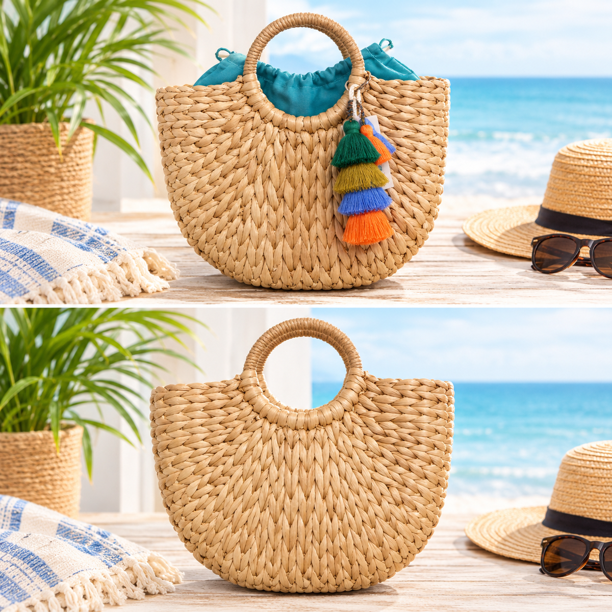 Boho Beach Rattan Tote Bag